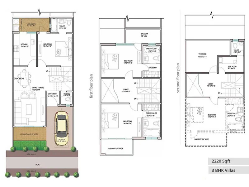 Paramount Golf Foreste 2220 sq ft 3 BHK villa floor plan.