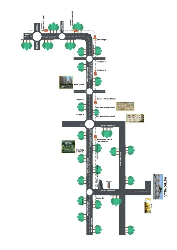 Jamston Metro Villas — Location map showing Metro Villa and surrounding roads, metro stations, and landmarks like schools and tech zones.