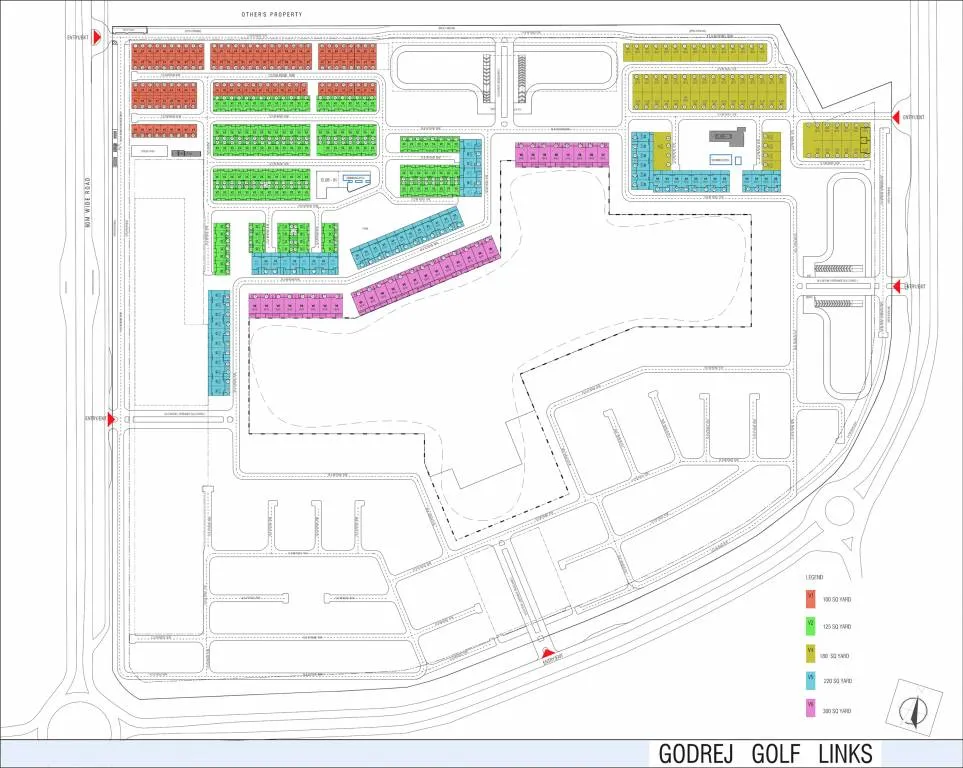 Godrej Golf Links Greater Noida Sector 27 township master plan showing plot legend, internal golf course and villa blocks.