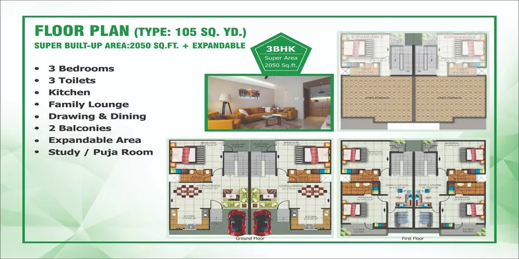Kingson Green Villa 3BHK 105 sq yd floor plan with ground and first floor plates