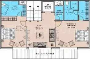 Ajnara Sports City Villas — Floorplan of a residential unit showing rooms like living room, bedrooms, and kitchen. Stairs and lift access are also marked.
