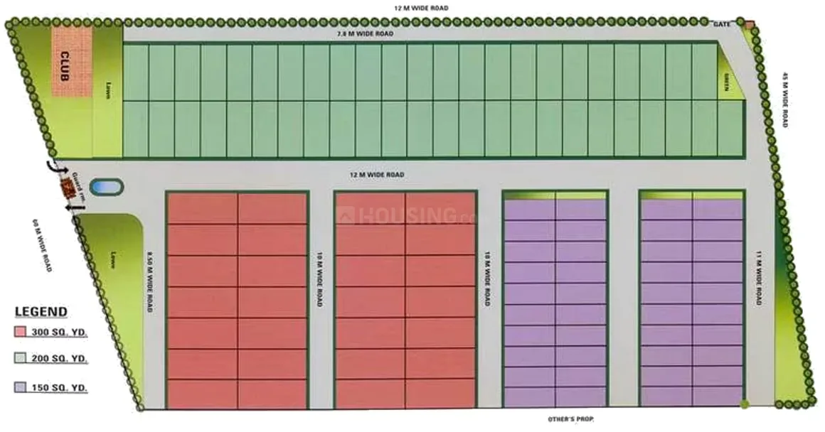 Samiah Media Village — Site plan showing plot layouts with various sizes (150, 200, 300 sq. yd.), roads, and a club area.