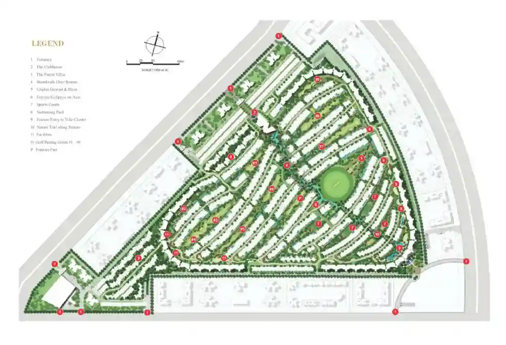 Rise Sports Villas master plan showing golf greens, forest villa communities and sports amenities