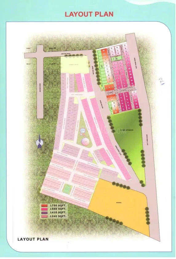 Shubh Villa — Colored layout plan for a residential project with different plot sizes indicated by a legend.
