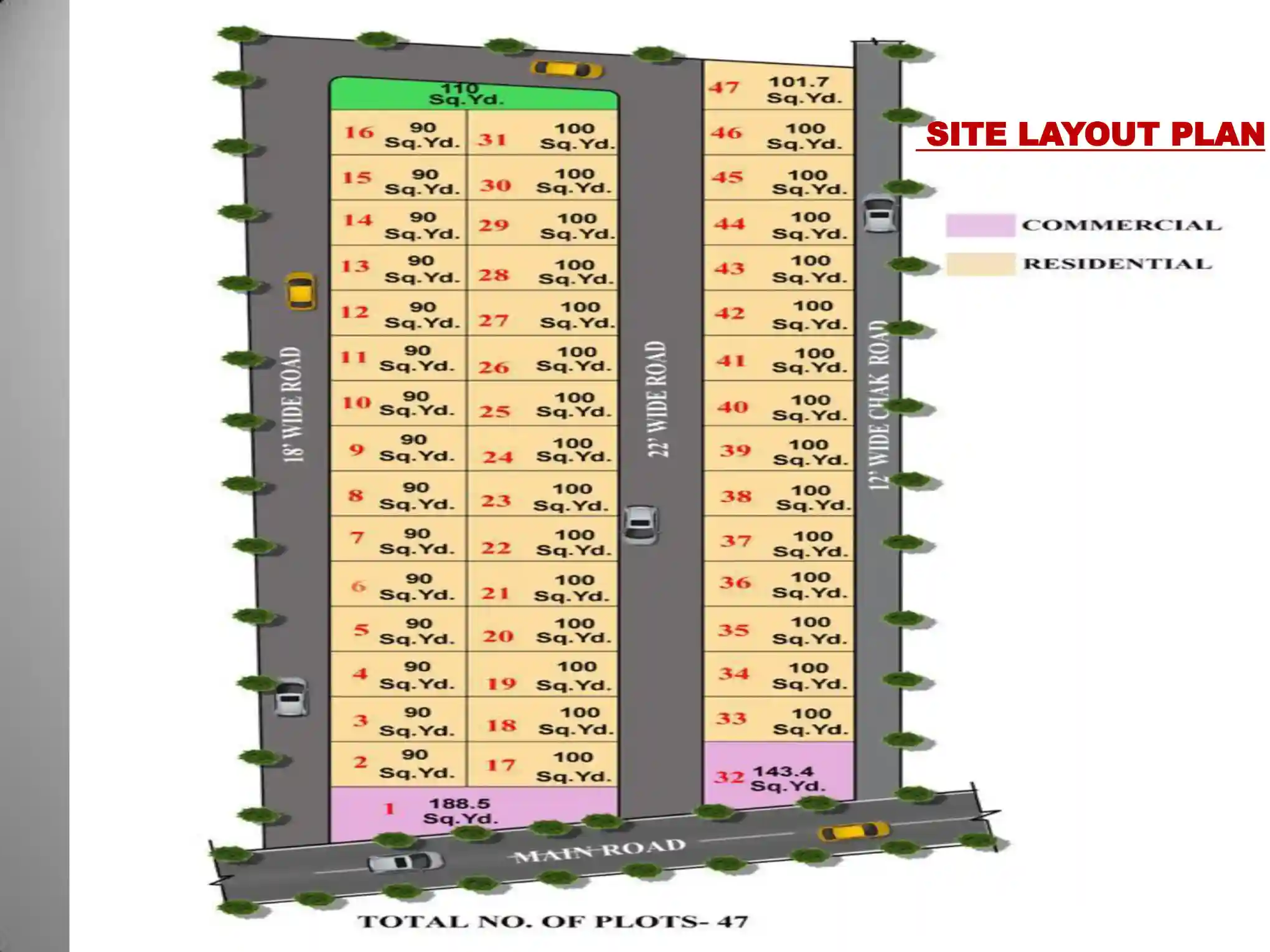 Sindhuja Valley Villa site layout plan showing 47 residential plots and road network