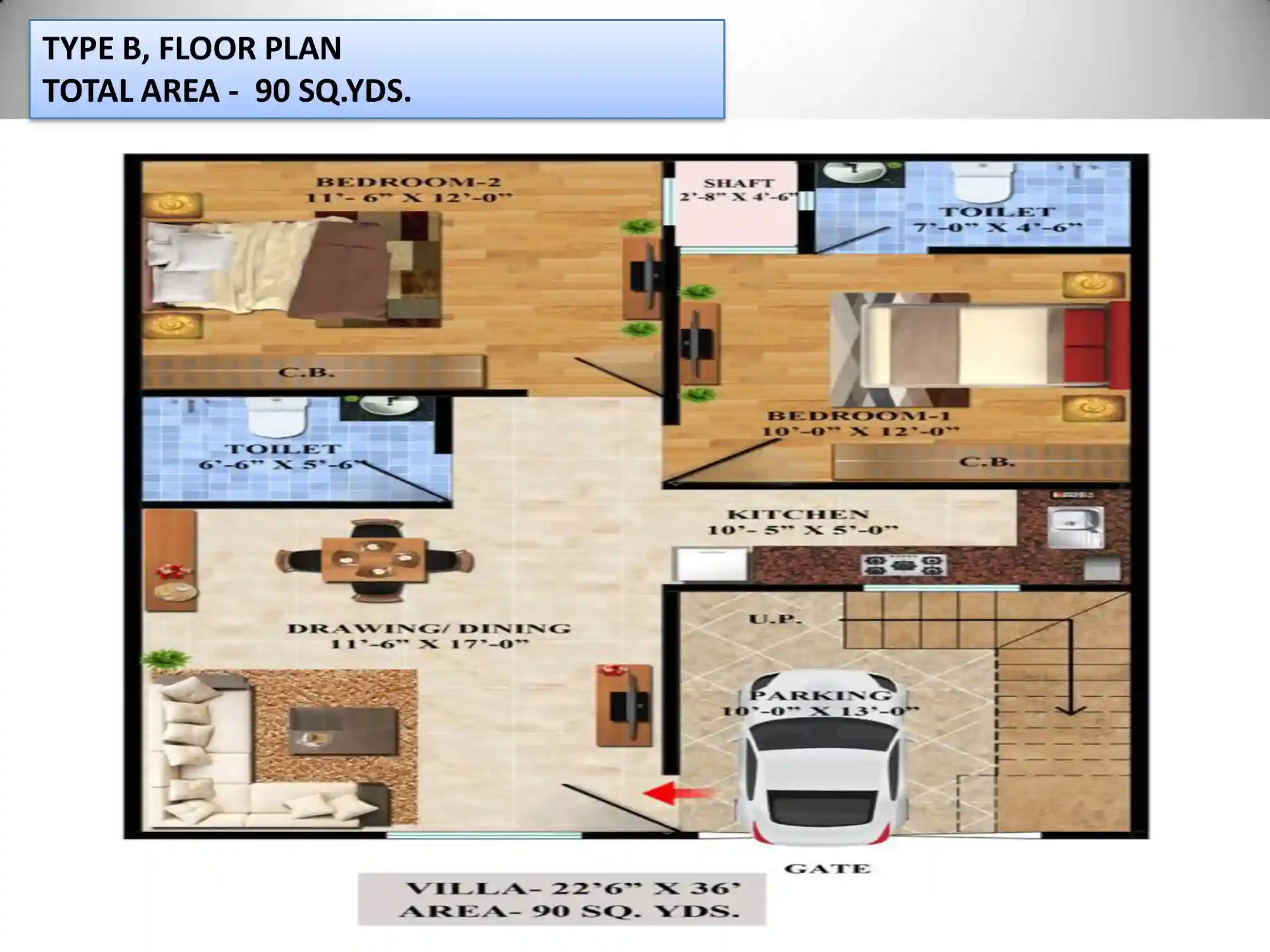 Sindhuja Valley Type B 90 sq yd villa ground floor plan