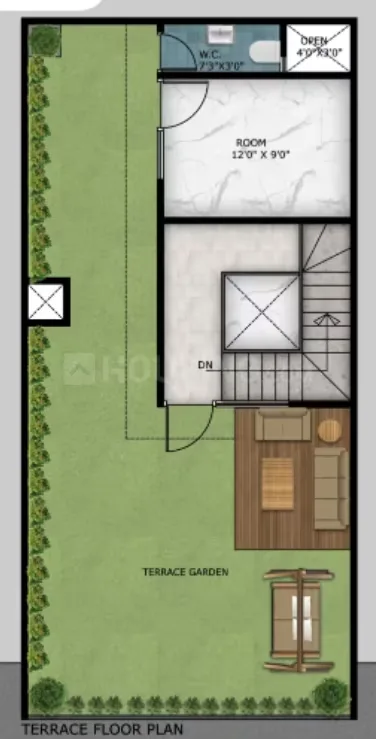 Paradise Krishna Vatika Luxurious Villas — Floor plan illustrating a terrace garden, a room, and a water closet with dimensions.