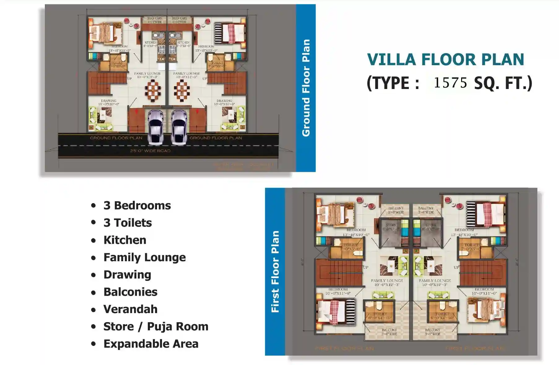 Green Villa 2 entry-level duplex villa floor plan 1575 sq ft.