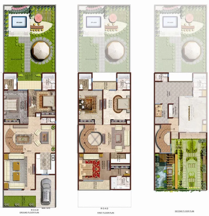 Amrapali Leisure Valley Type A villa floor plan across ground, first and second floors