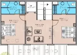 Ajnara Sports City Villas — Floor plan showing two bedrooms, living area, and bathrooms on one level.