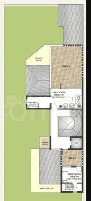 Jaypee Greens Villas — Floor plan of a residential unit showing party room, terrace, maid's room, wash area, and powder room.