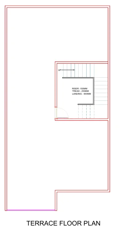 Essential Lotus Green 2 — A floor plan drawing for a terrace, showing an entrance and a staircase leading upwards.