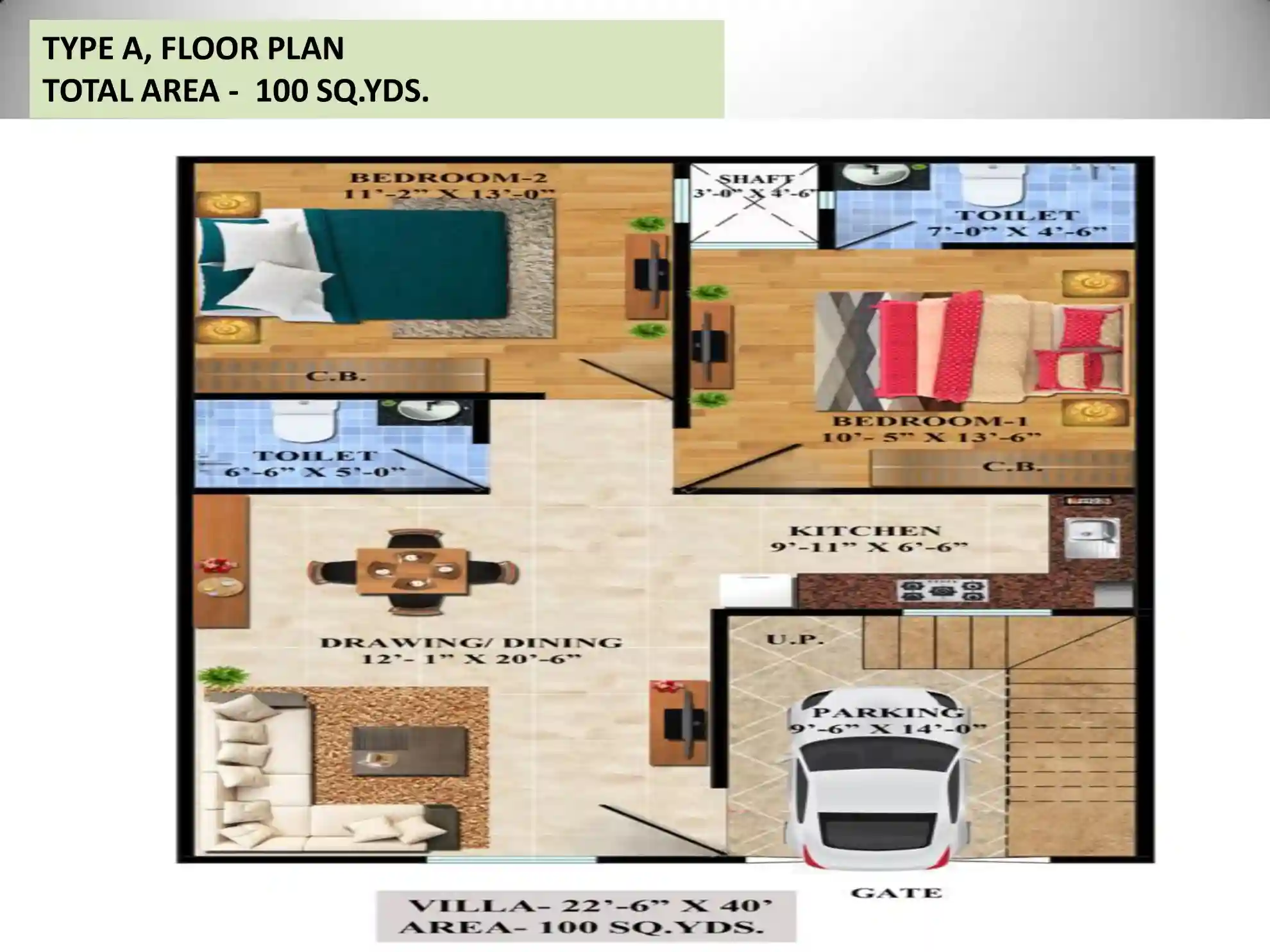 Sindhuja Valley Type A 100 sq yd villa ground floor plan