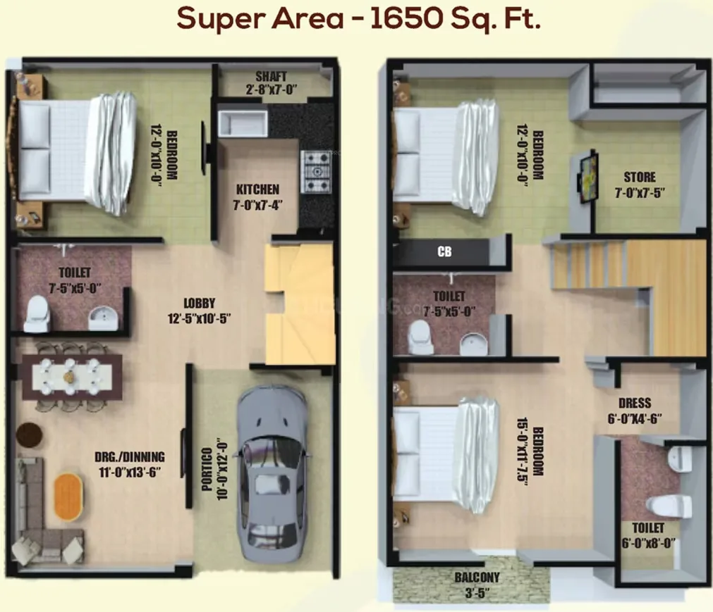AKJ Real Infra Novel Valley — Floor plan showing ground and first floor layouts for a 1650 sq ft unit.