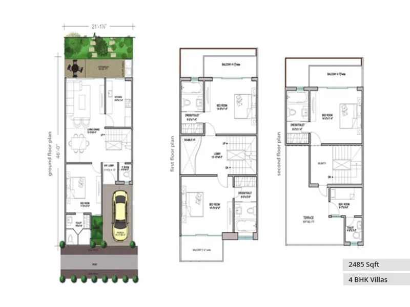 Paramount Golf Foreste 2485 sq ft 4 BHK villa floor plan.