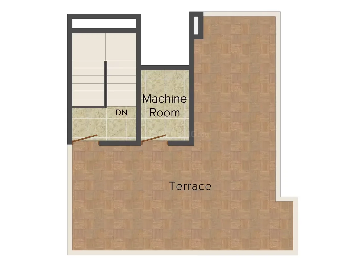 Jaypee Sportsville — Floor plan showing a terrace, machine room, and stairs labeled 'DN'.