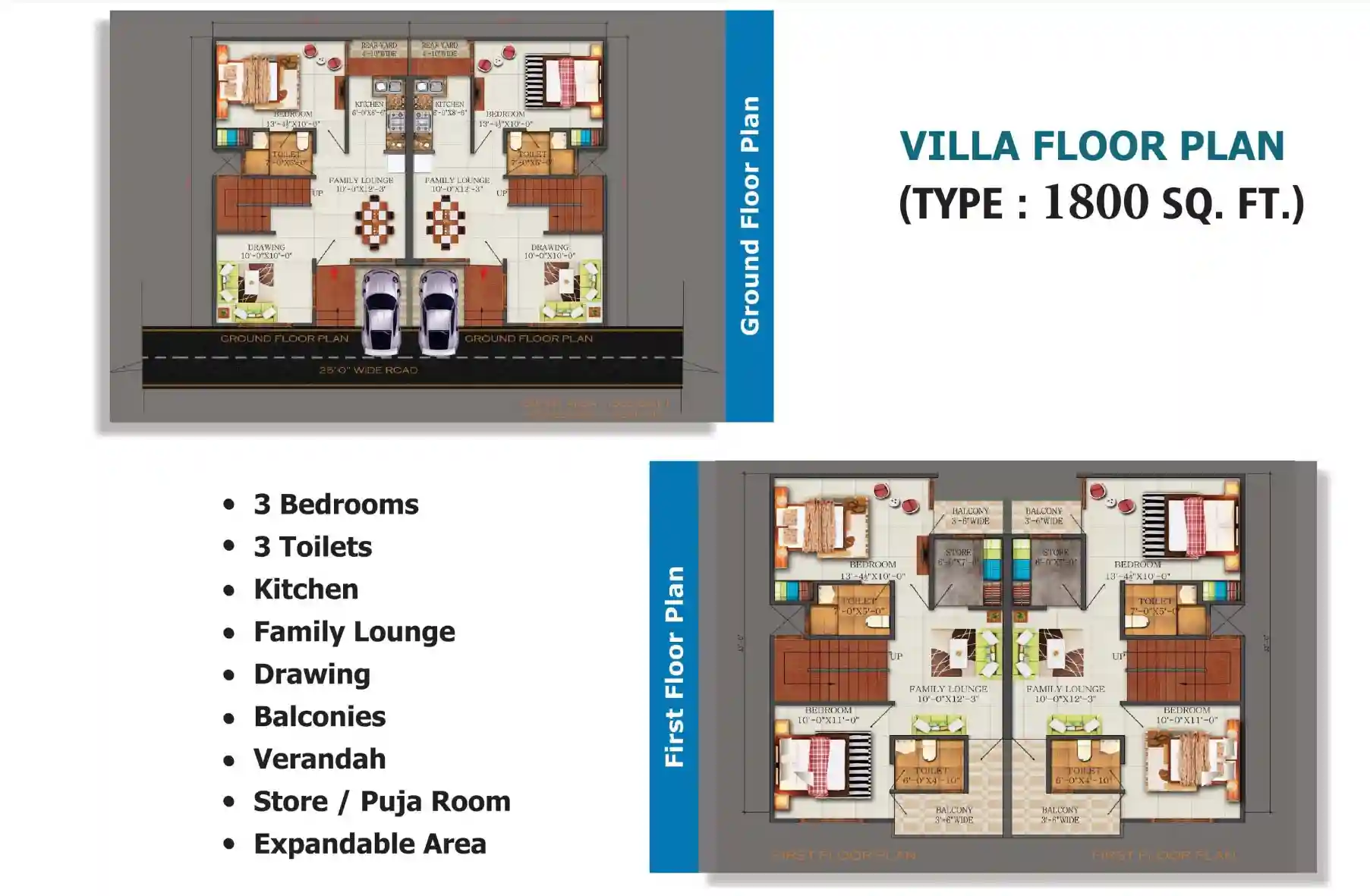 Green Villa 2 duplex villa floor plan 1800 sq ft.