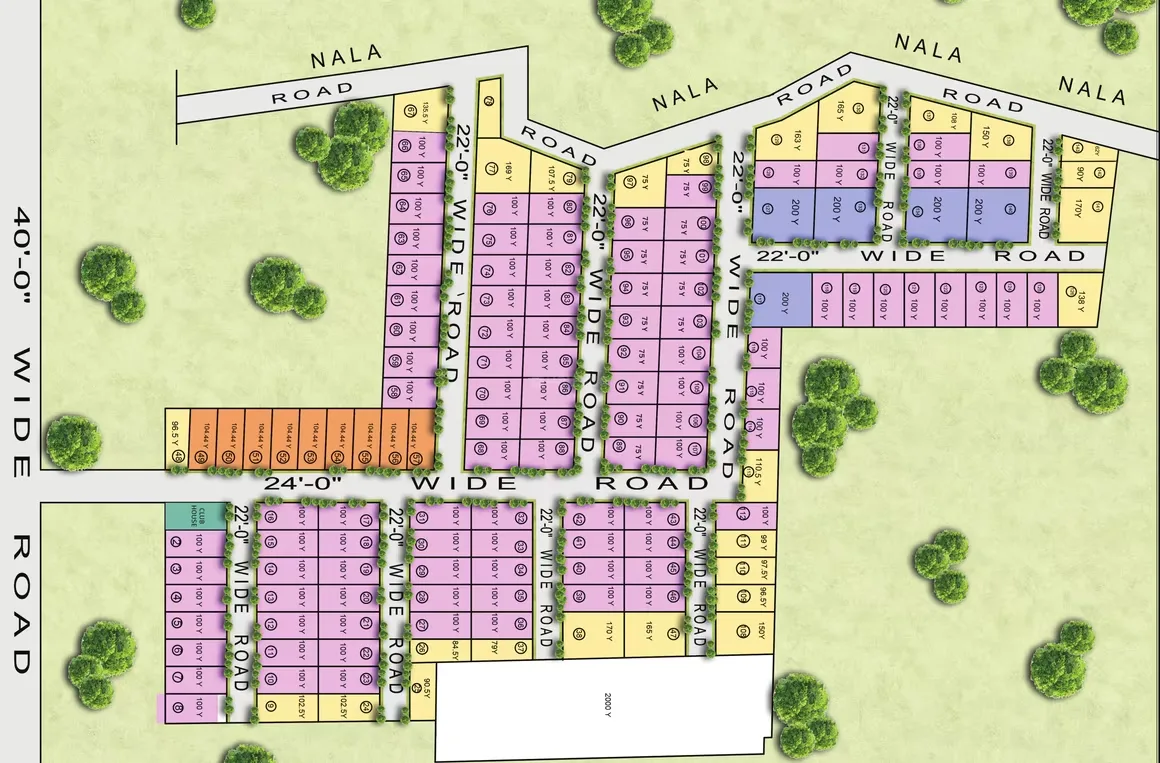 Green Villa 1 — Site plan drawing of a residential layout with plots, roads, and green spaces.